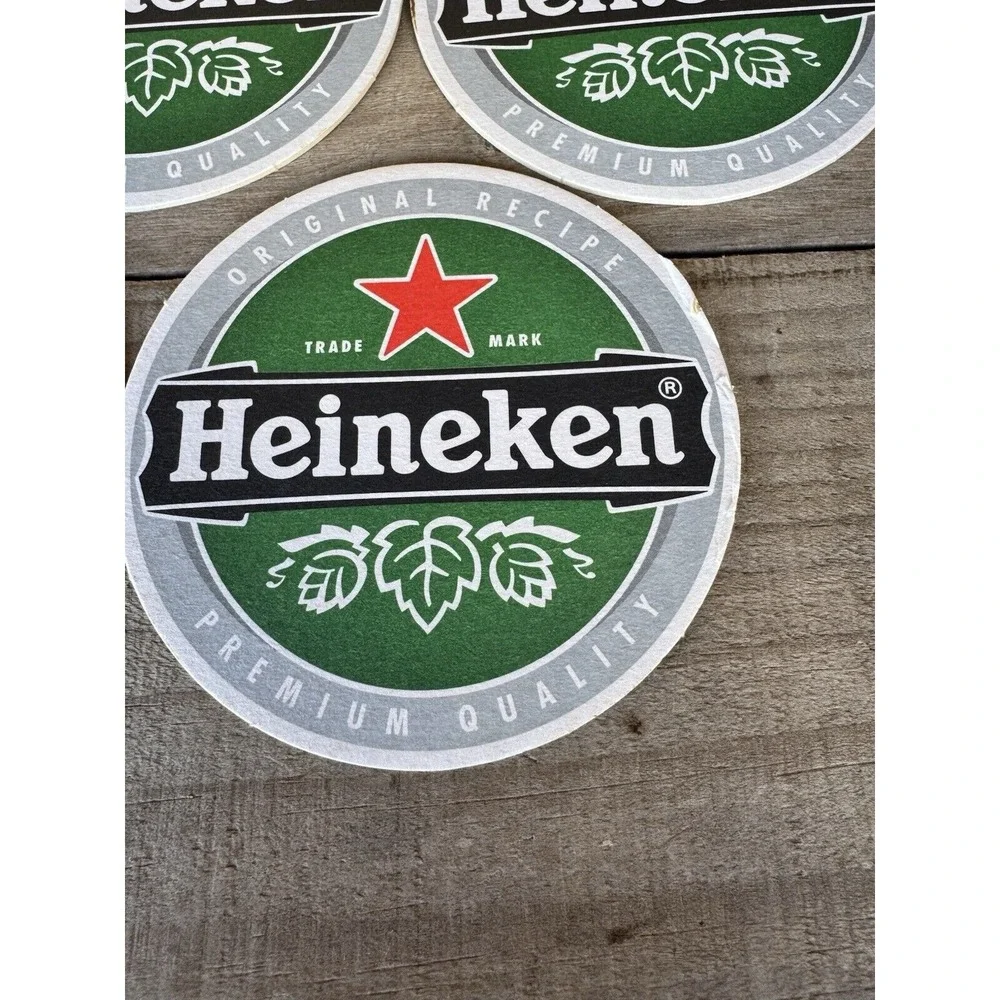 10 Heineken Beer Coasters Circle Double Sided Cardboard Vintage W/ Foam‎ Skimmer